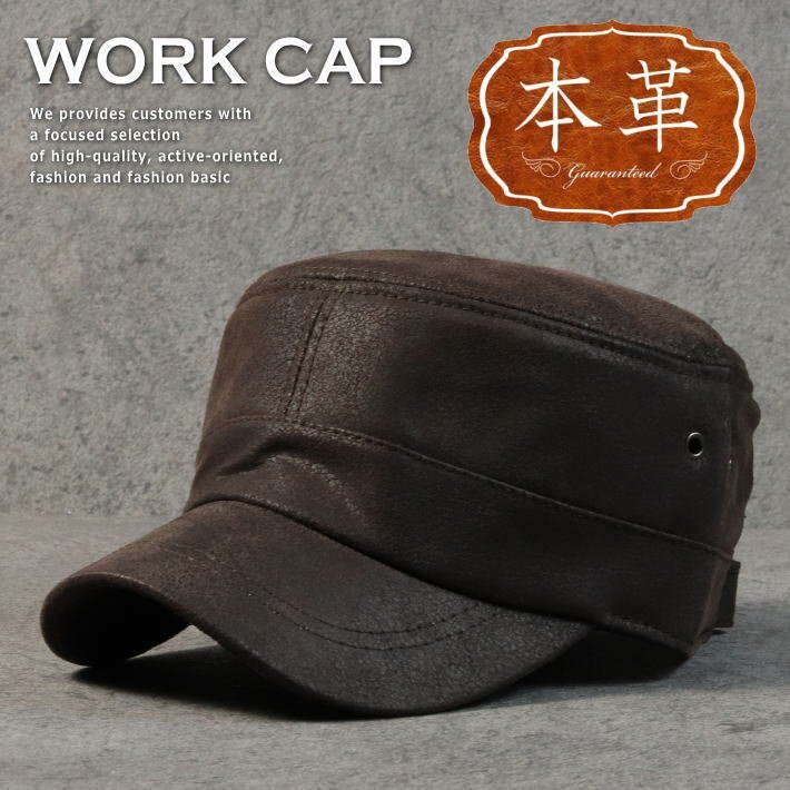 本革 レザー ワークキャップ ヴィンテージレザー ミリタリー 帽子 メンズ Vintage プレゼント ギフト 7986616 チョコ 新品 1円 スタート拍卖