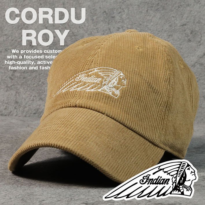 キャップ 帽子 Indian Motocycle インディアンモトサイクル コーデュロイ メンズ レディース IA-994 7983921 ベージュ 新品 1円 スタート拍卖