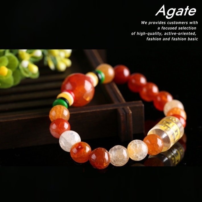 パワーストーン ブレスレット メンズ レディース 六字真言 瑪瑙 アゲート 天然石 運気UP 7992055 オレンジ 新品 1円 スタート拍卖