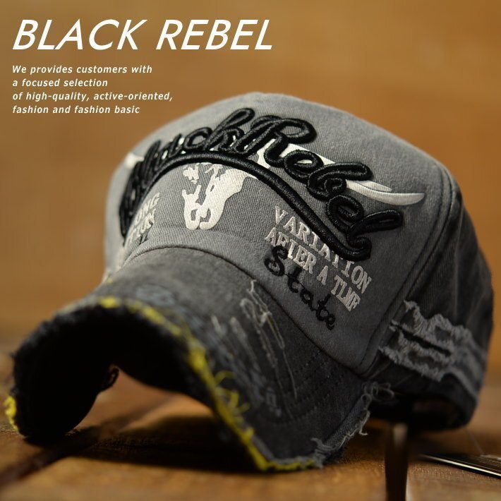 BLACK REBEL ダメージ加工 キャップ 帽子 メンズ レディース Vintage 7994855 9009978 A-6 ブラック 新品 1円 スタート拍卖