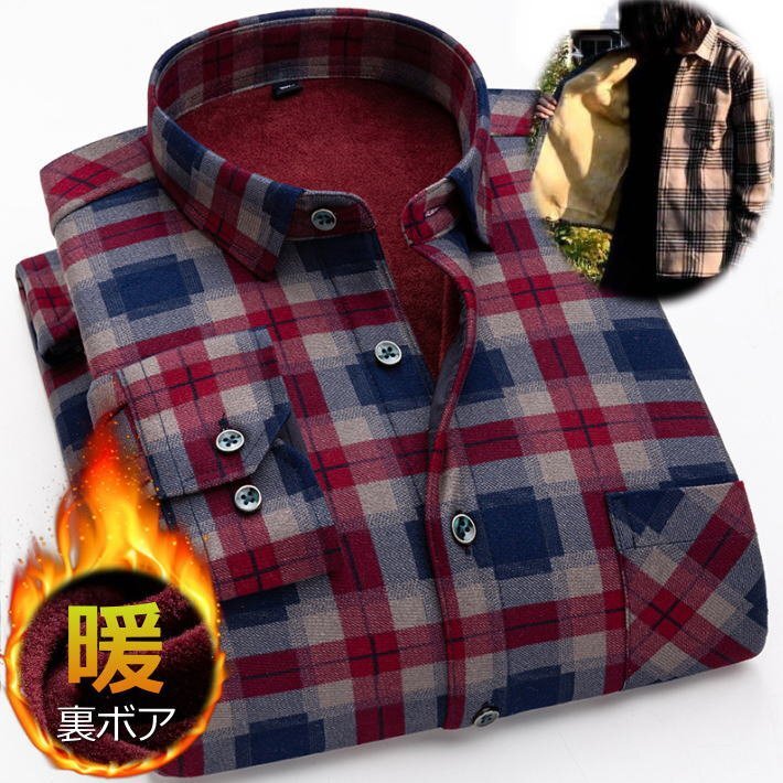 シャツ ジャケット ネルシャツ メンズ チェック柄 厚手 7988071 L F_ワイン×ネイビー 新品 1円 スタート拍卖