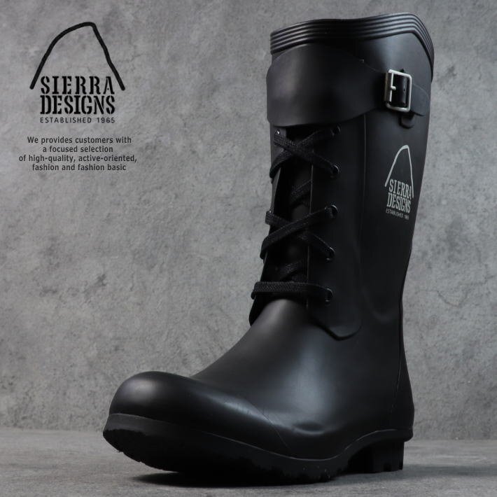 訳あり SIERRA DESIGNS レインブーツ メンズ レディース レースアップ 長靴 キックバック付 SD2005 ブラック L (26.0cm相当) ★ 新品拍卖