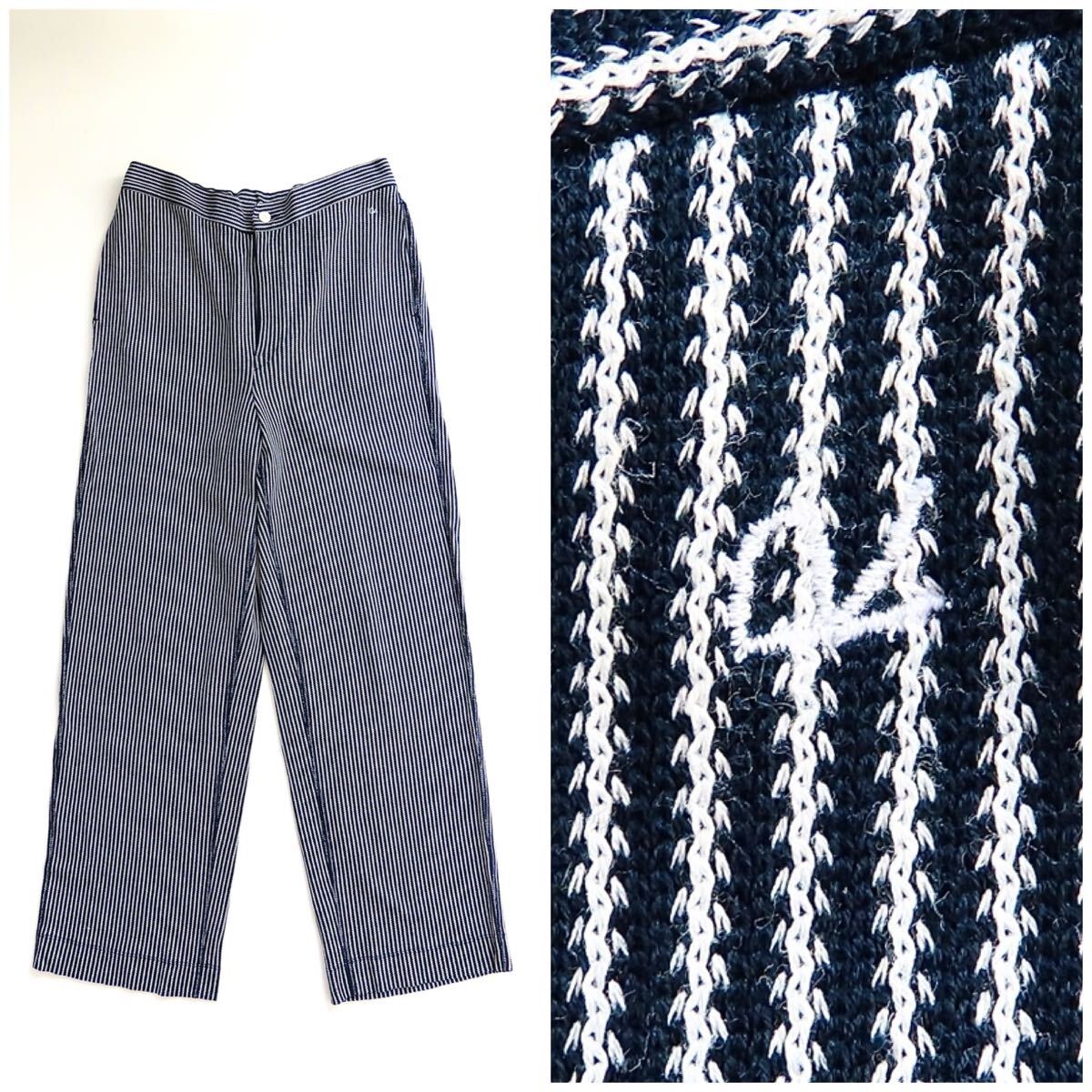 45R ラッセルヒッコリーストライプのイージーパンツ 3 L ネイビー系 ストレッチパンツ ウエストゴム ボトムス 45rpm umii908 Badou-R拍卖