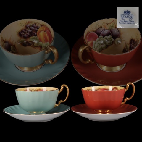 蔵出し品 AYNSLEY エインズレイ フルーツ カップ・ソーサー 2客拍卖