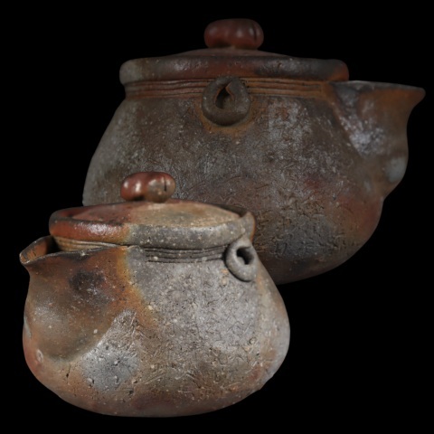 蔵出し品 備前焼 作家造 般若心経彫 手造宝瓶 煎茶道具拍卖