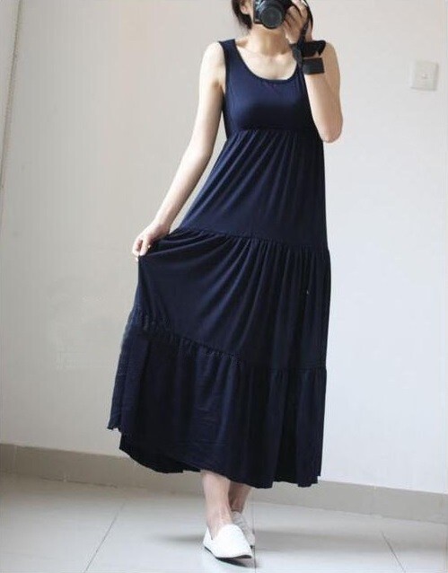 ☆ 【新品・未使用】 キャミ ロング ワンピース 大きなサイズ ネイビー ホルターネック レディース拍卖