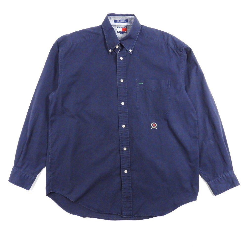 90's TommyHilfiger トミーヒルフィガー 長袖シャツ ネイビー Size M #37175 オールド アメカジ カジュアル ストリート拍卖