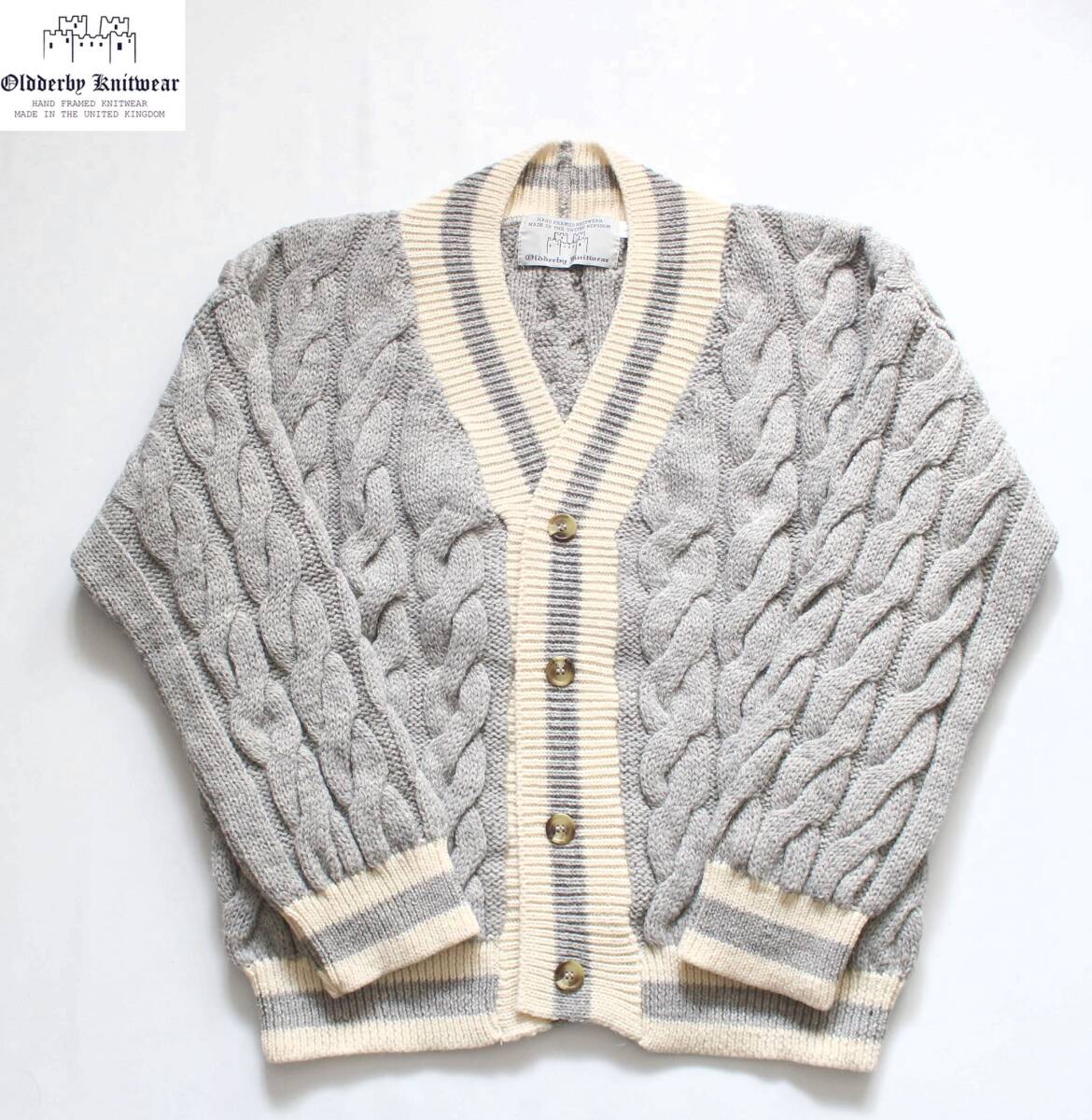英国製【 オールドダービーニットウェア 】GLR別注 ケーブルニット ウール ウールカーディガン L チルデン 3228-499-0501 定価\19,580 拍卖