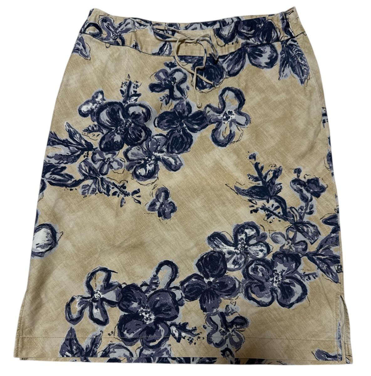▲ 45rpm フォーティファイブ アールピーエム ▲ 花柄 フラワー柄 コットン 膝丈 スカート ベージュ 2拍卖