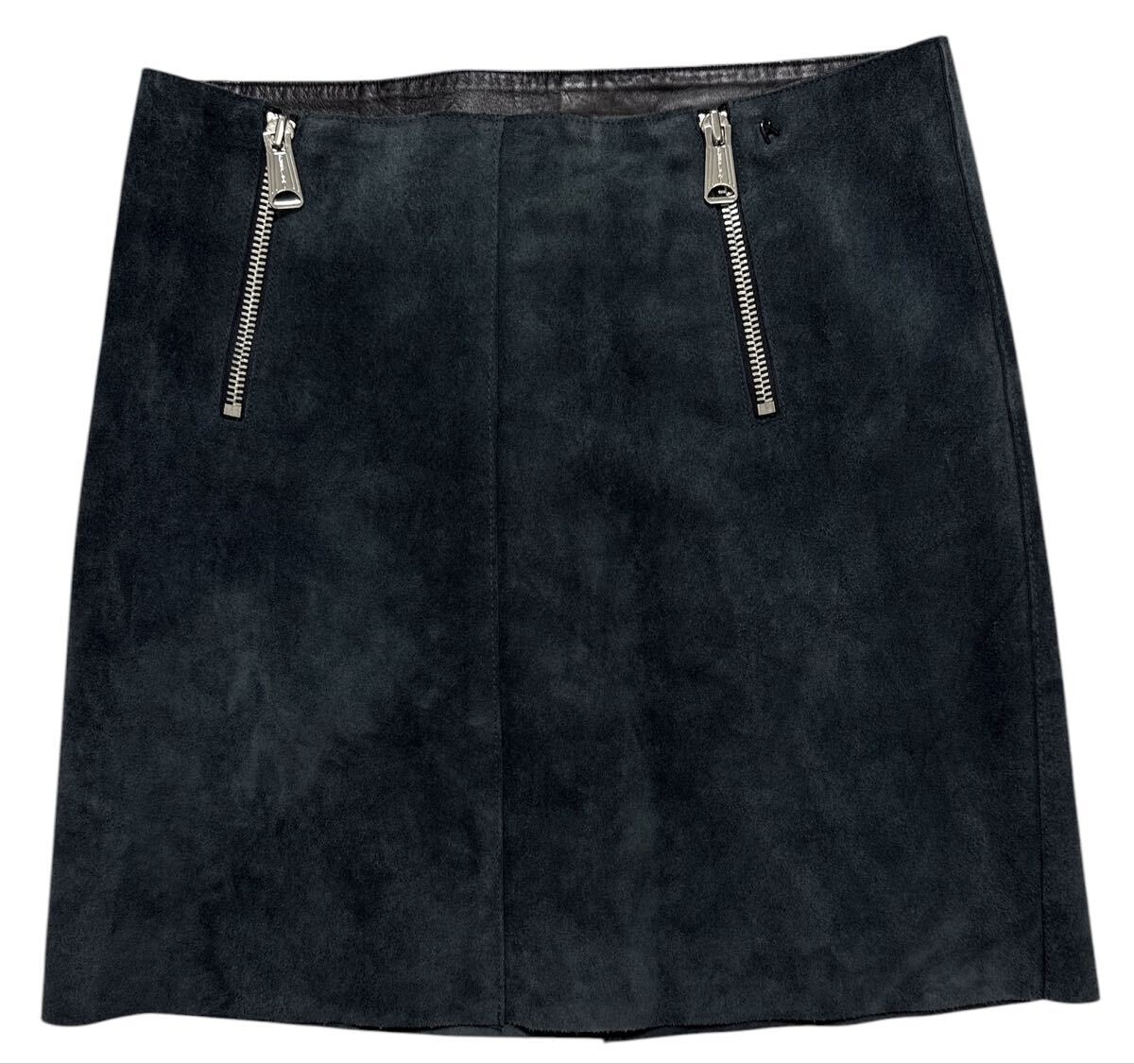 ▲ REPLAY リプレイ ▲ Rロゴ ジップ加工 本革 スウェードレザー スカート ブラック S拍卖