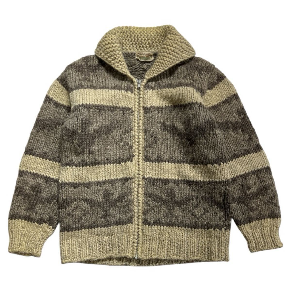 90s ヴィンテージ ■ TOMORROWLAND トゥモローランド ■ ネイティブ イーグル 編柄 ウール ニット カウチンセーター アイボリー×ブラウン 拍卖