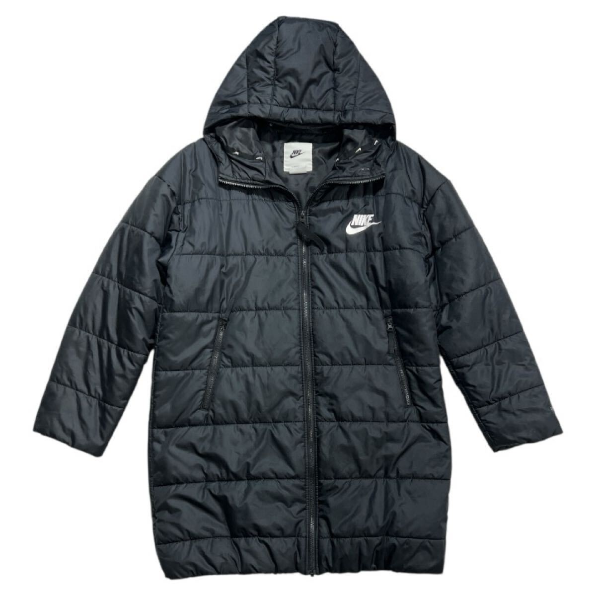 ■ NIKE ナイキ ■ THERMA-FIT ビッグ スウッシュ ロゴ 刺繍 中綿入 フーディー ハーフ ジャケット ブラック L拍卖