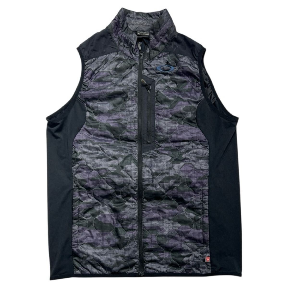 ■ OAKLEY オークリー ■ PRIMALOFT ロゴ 刺繍 中綿入 ジップアップ ゴルフ ベスト グレー×ブラック×パープル XL拍卖