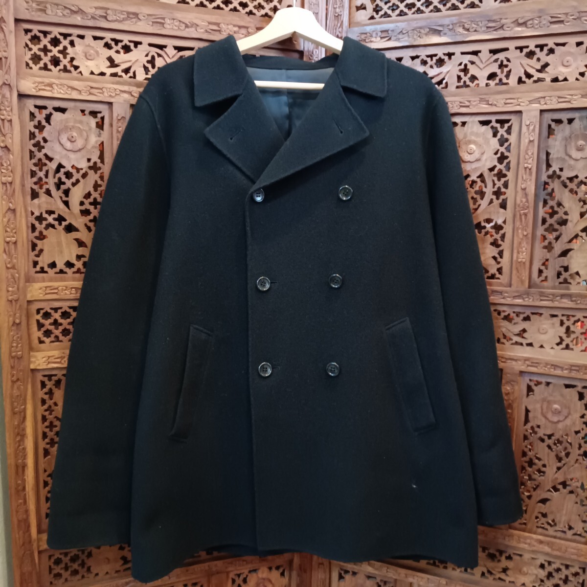 QYB ROYAL BLACKHEATH ウールコート ピーコート 黒 ブラック系 Pコートsize:M 古着拍卖