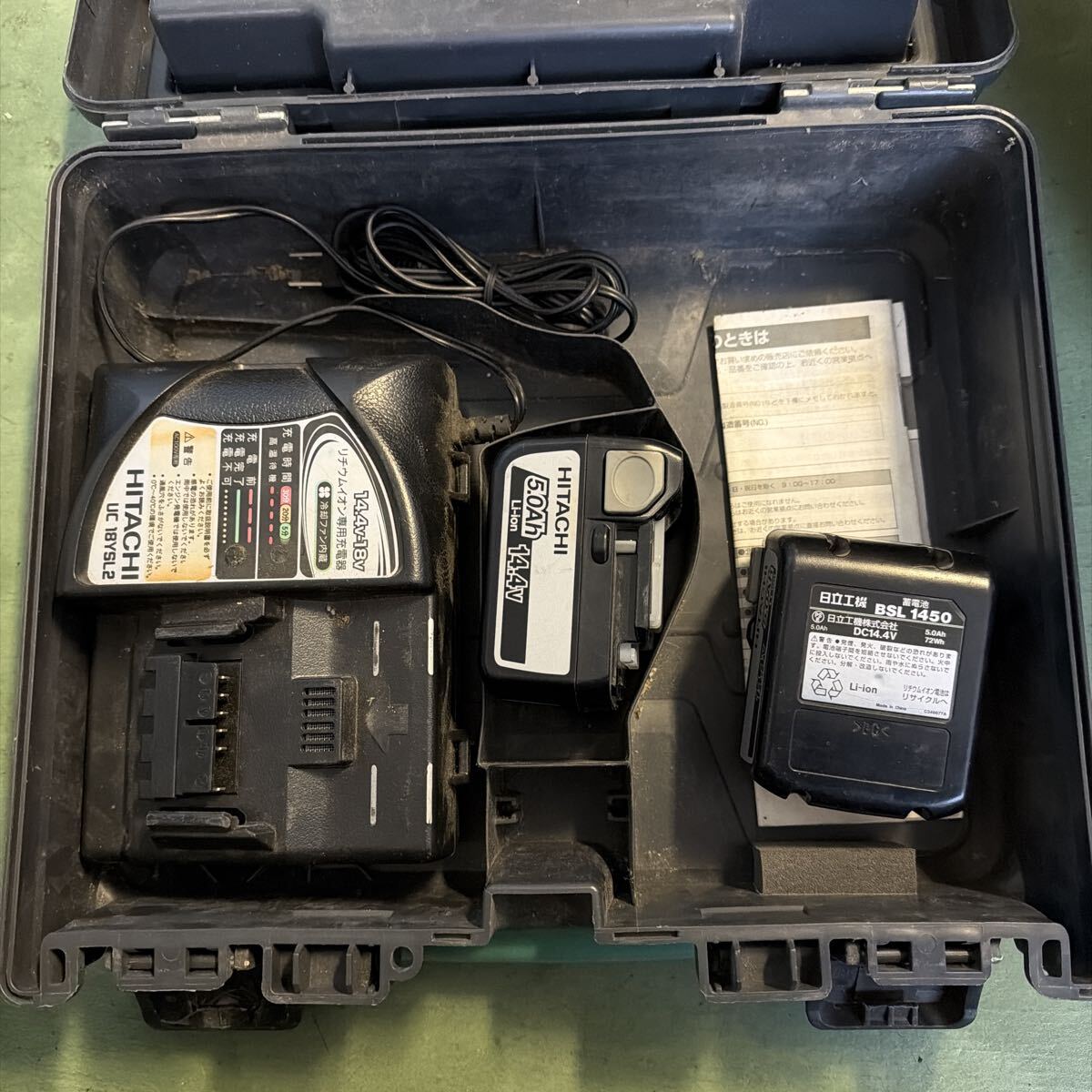 ●C#459 通電OK HITACHI 充電器 UC18YSL2 バッテリー 14.4V 2個 BSL1450 ケース 日立工機 ハイコーキ 中古拍卖