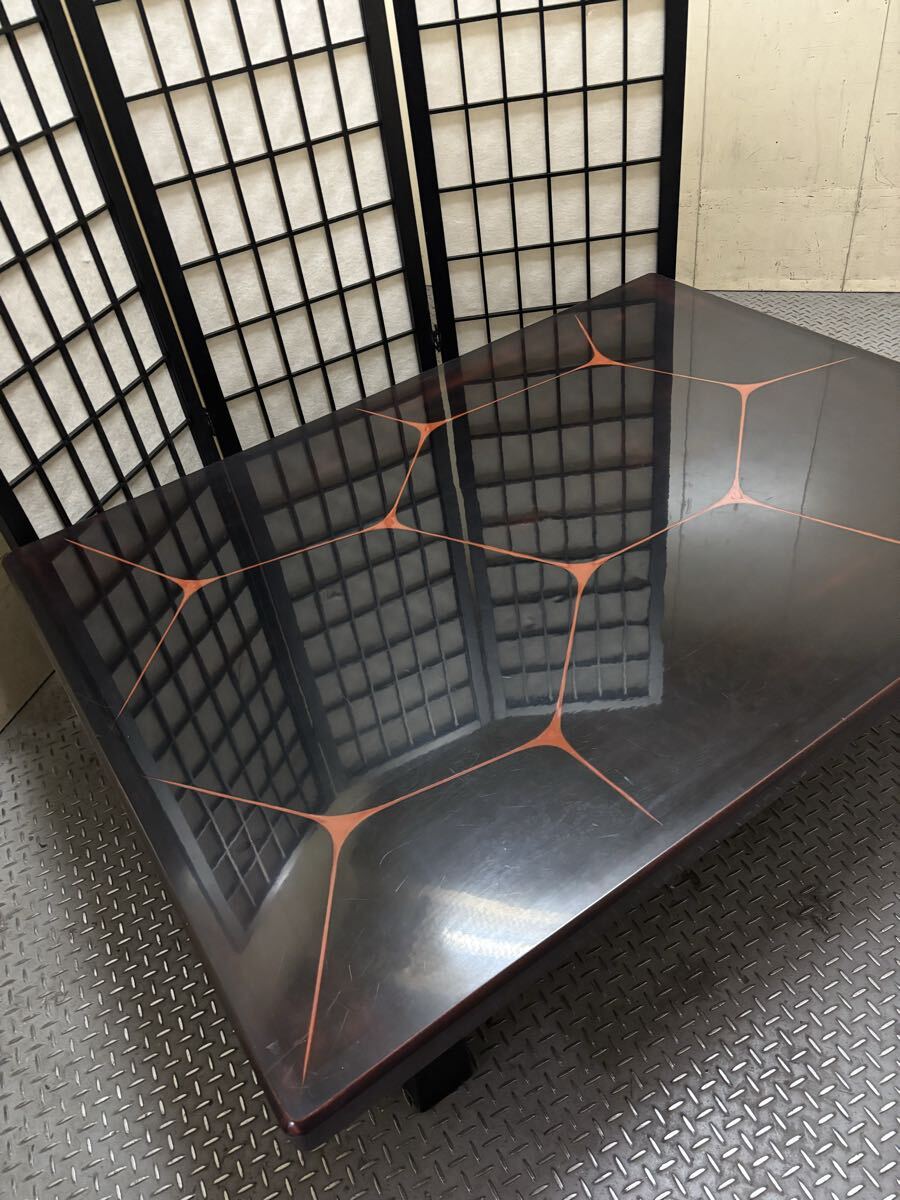 Z家B803 木曽 漆器 高級座卓 伝統工芸 和家具 ローテーブル 希少 亀甲 120×90×33 長野県長野市拍卖