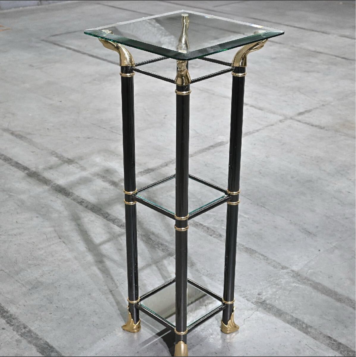 ★アンティーク風 ガラストップスタンド 電話台 猫足 カブリオール リビング 玄関 サロン 店舗什器 クラシカル ディスプレー 展示 装飾拍卖