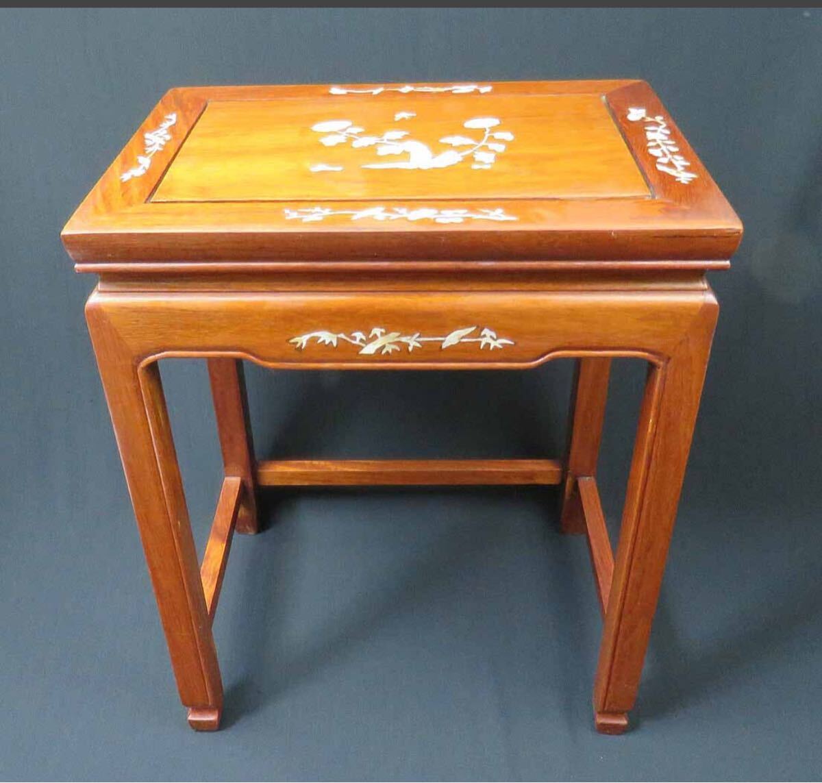 激安高級唐木*螺鈿細工*花鳥文*小型スツール*花台*美品 紫檀 花梨拍卖