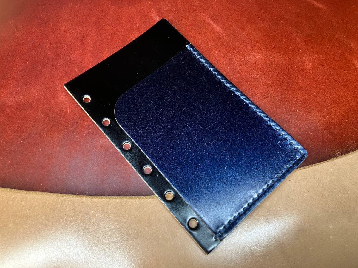 ■no.1085★システム手帳 レザー リフィル ミニ6サイズ★レーデルオガワ社製コードバン★ ブラック×メタルネイビー拍卖
