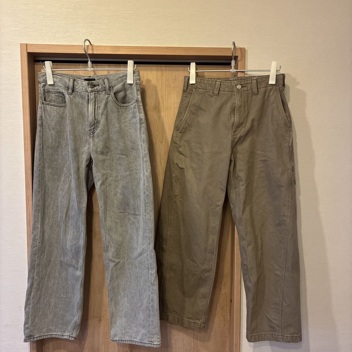 送料無料 ユニクロ ワイドストレートジーンズ グレー GU バレルレッグワークパンツ ブラウン サイズ28 メンズ拍卖