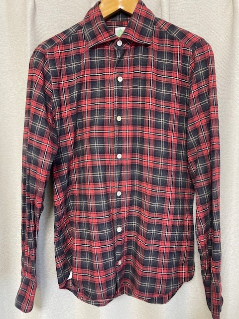 20、Finamore 正規店購入!新品未使用品!フィナモレ コットン100% ネルシャツ チェック柄 Sサイズ イタリア製 まち付き LEON掲載拍卖