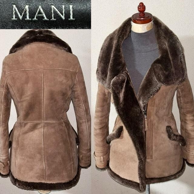 即落 送料無料 美品 MANI 高級 イタリア ITALY 毛皮 ムートン 柔らか 羊革 ラム レザー ジャケット コート M ライダース 冬 暖か アウター拍卖
