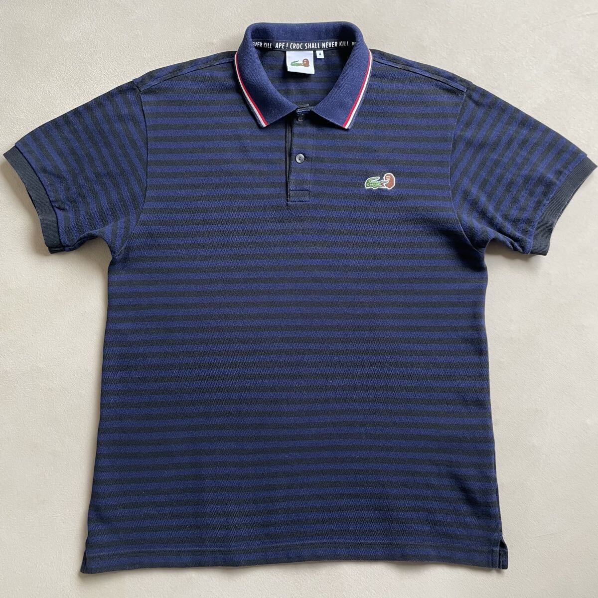 限定 エイプ×ラコステ ライブ コラボ ボーダーポロシャツ ネイビーxブラック サイズ4 日本製 MADE IN JAPAN A BATHING APE LACOSTE LIVE拍卖