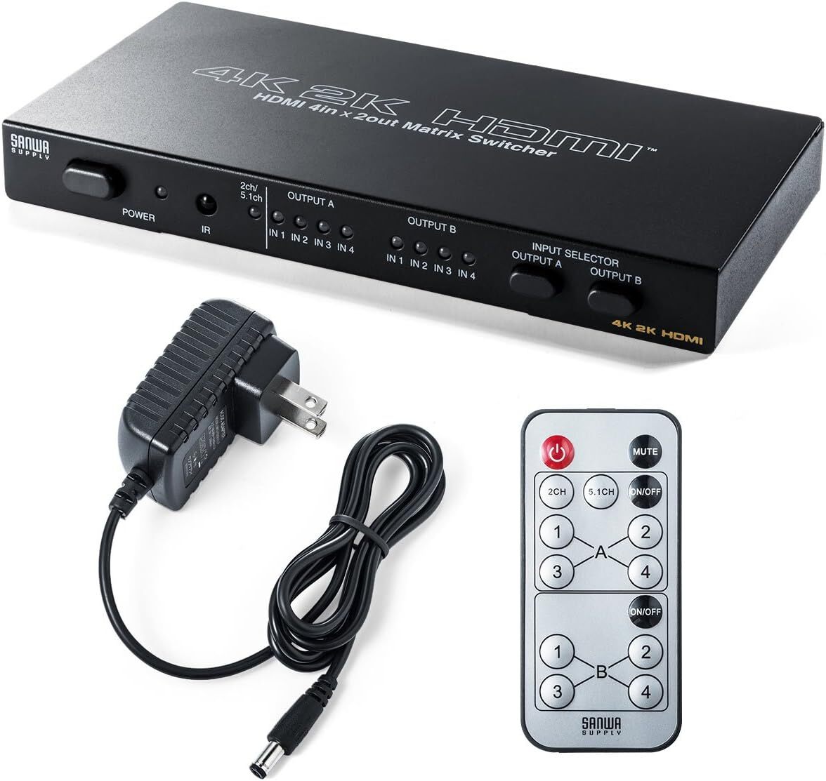 ★在庫処分★★新品★ サンワダイレクト HDMI切替器 マトリックス 4K / 30Hz対応 4入力2出力 リモコン付き 400-SW027拍卖