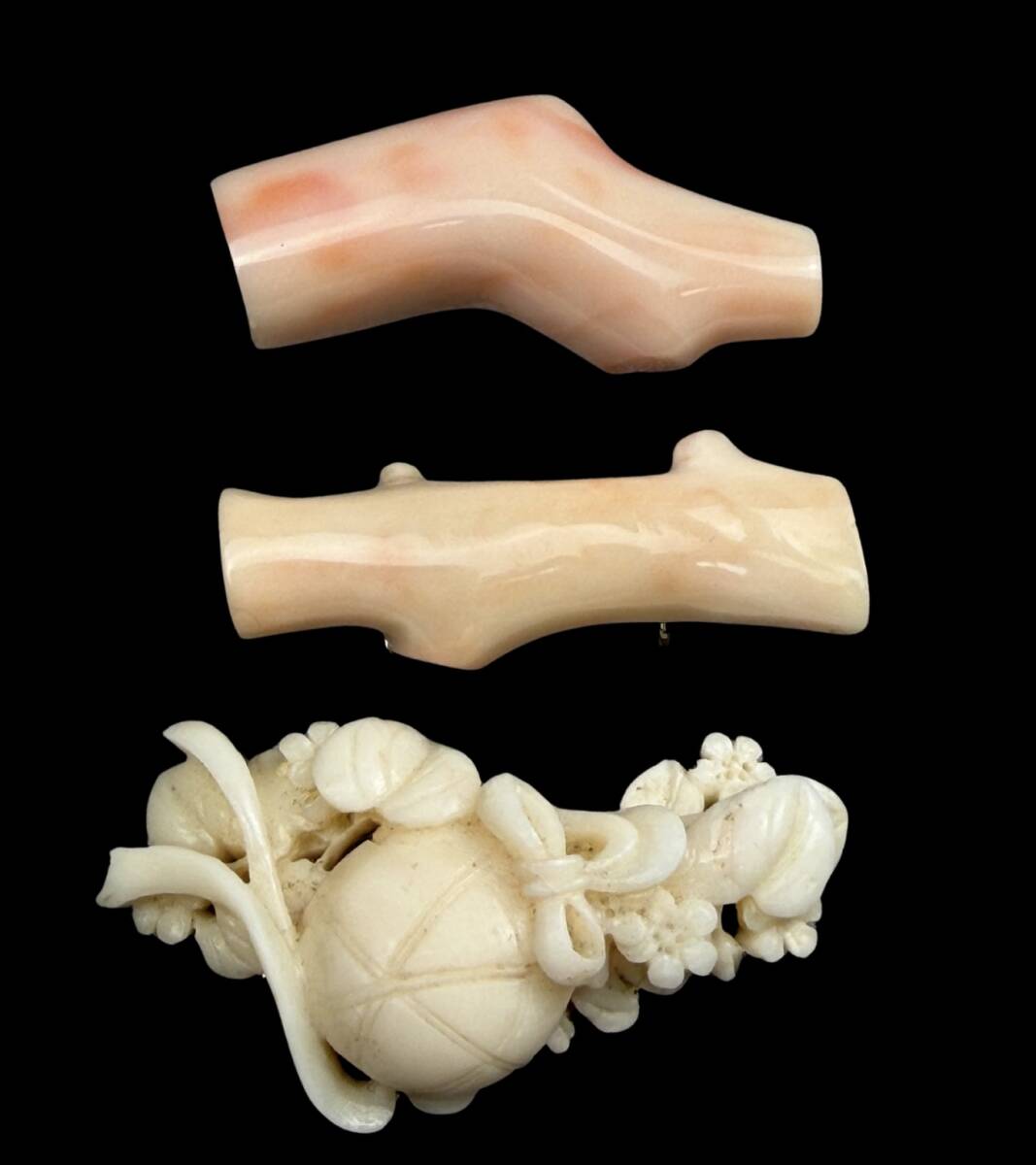 【偲】■極美品■ 帯留め 珊瑚 和装小物 着物 首飾り アクセサリー 3点 重約46.14g y-768拍卖