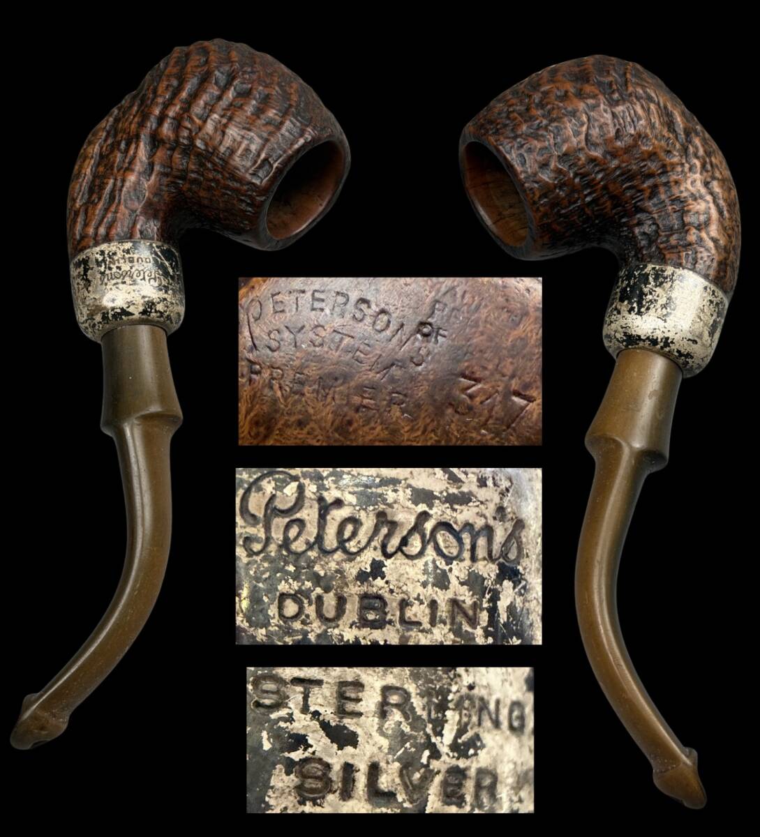 【偲】うぶ品ピーターソン PETERSON'S プレミア スターリングシルバー アイルランド製 古いパイプ ランド パイプ 喫煙具 t-330 拍卖