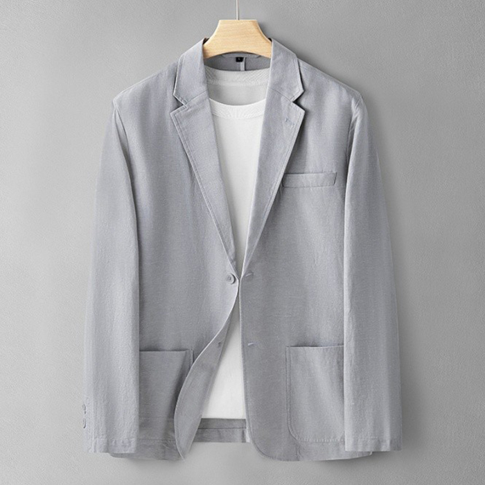 サマージャケット リネンジャケット 綿麻 メンズテーラードジャケット カジュアルジャケット 麻ジャケット Zty-5513 ライトグレー L拍卖