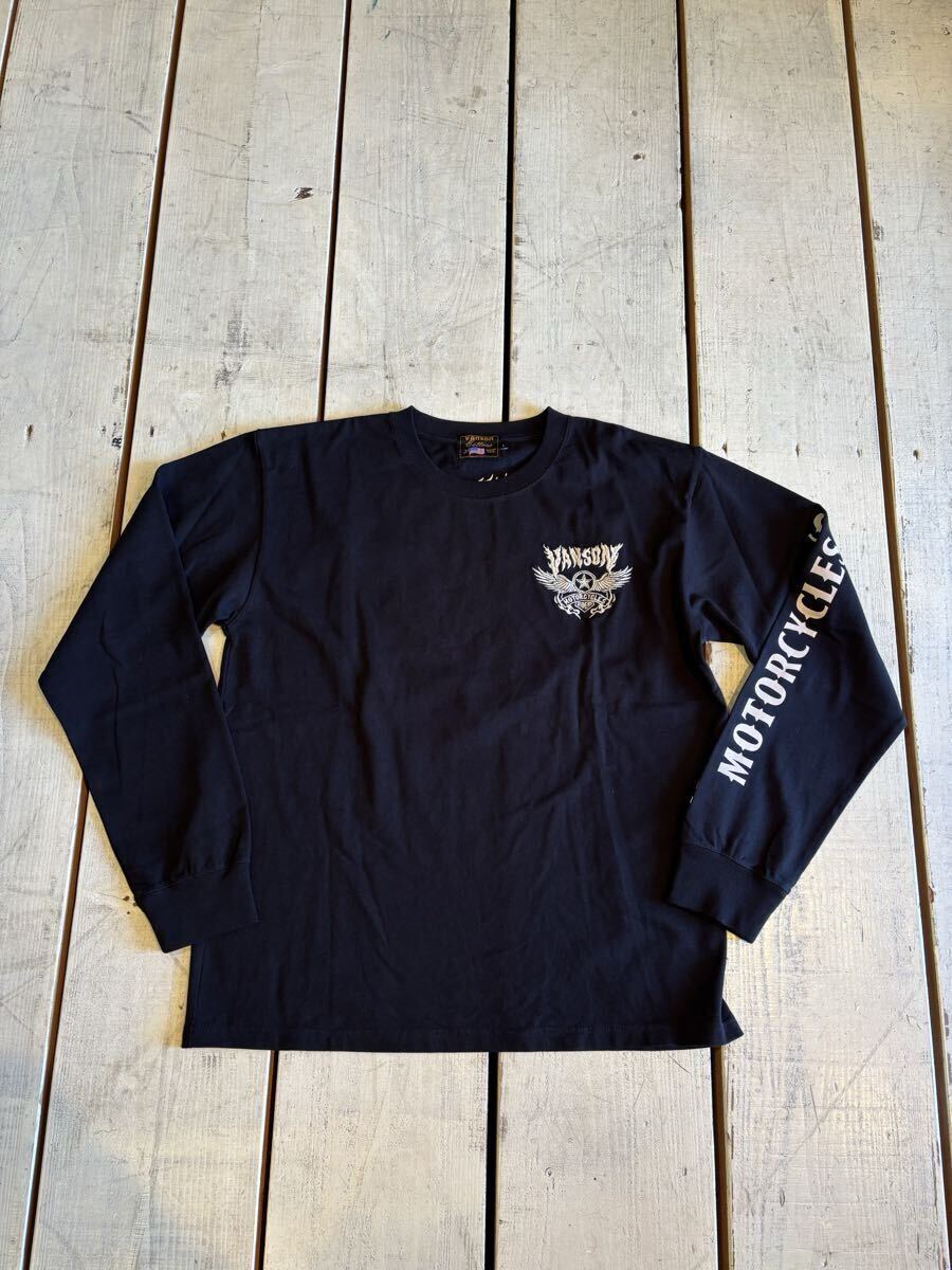 VANSON 刺繍プリント長袖teeシャツ ブラック Lサイズ拍卖