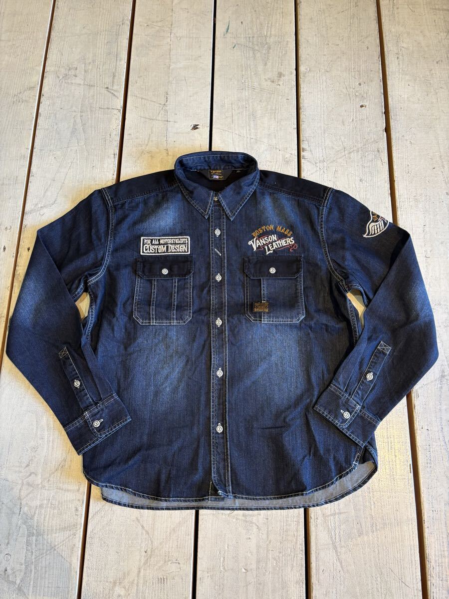 VANSON デニム長袖シャツ NVSL-2502 INDGO USED WASH XXLサイズ拍卖