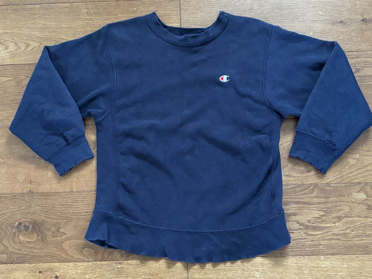 ビンテージ 80's Champion チャンピオン リバースウィーブ USA製 トリコタグ ネイビー キッズ M 10-12 トレーナー拍卖