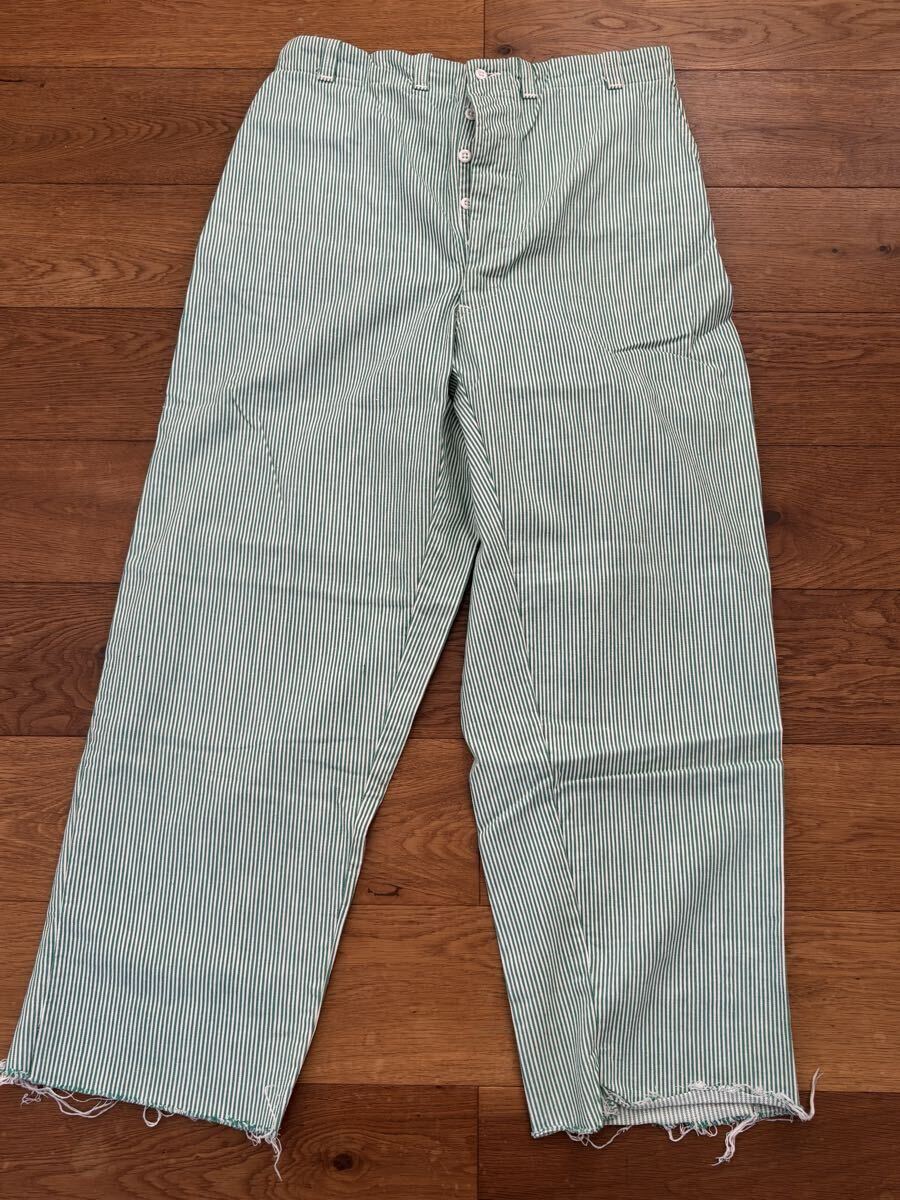 ビンテージ 50s〜60s グリーン ヒッコリー SANFORIZED ワークパンツ ストライプ ボタンフライ 拍卖