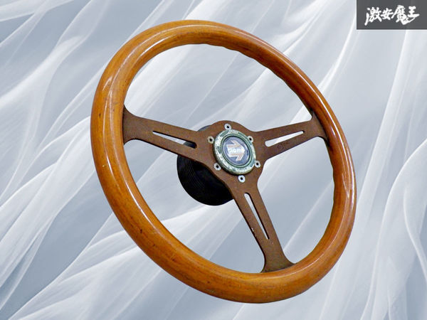 【破損無し!】社外 汎用 ハンドル ステアリングホイール ステアリングハンドル ウッド 木目 直径約35.5cm 棚17O拍卖