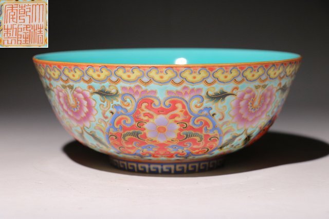 ☆撫子☆大清乾隆年製 粉彩茶碗 直径約15.3cm (検)茶碗 琺瑯彩 唐物 古道具 中国美術 骨董 古玩拍卖
