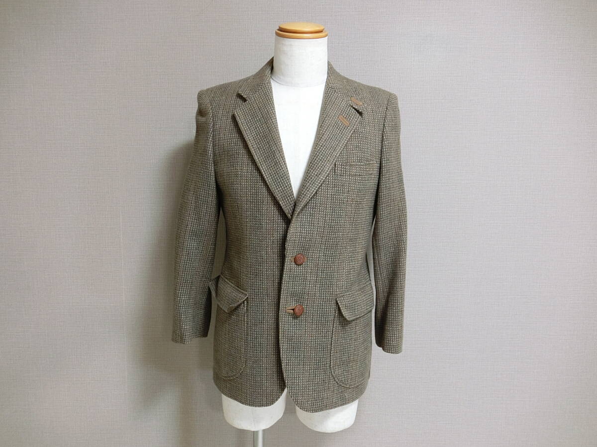 美品 DAKS ダックス ツイード ロゴ釦 テーラードジャケット ブラウンベージュ A5拍卖