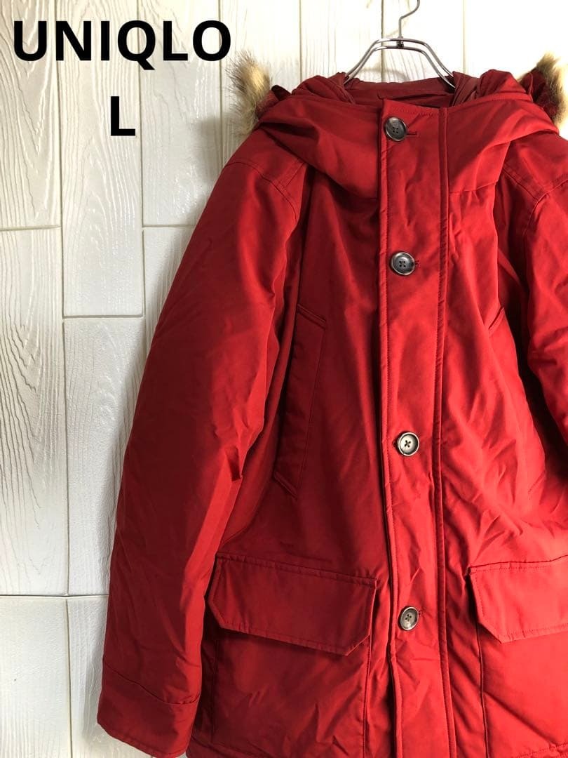 UNIQLO 赤いダウンジャケット フード付き Lサイズ拍卖