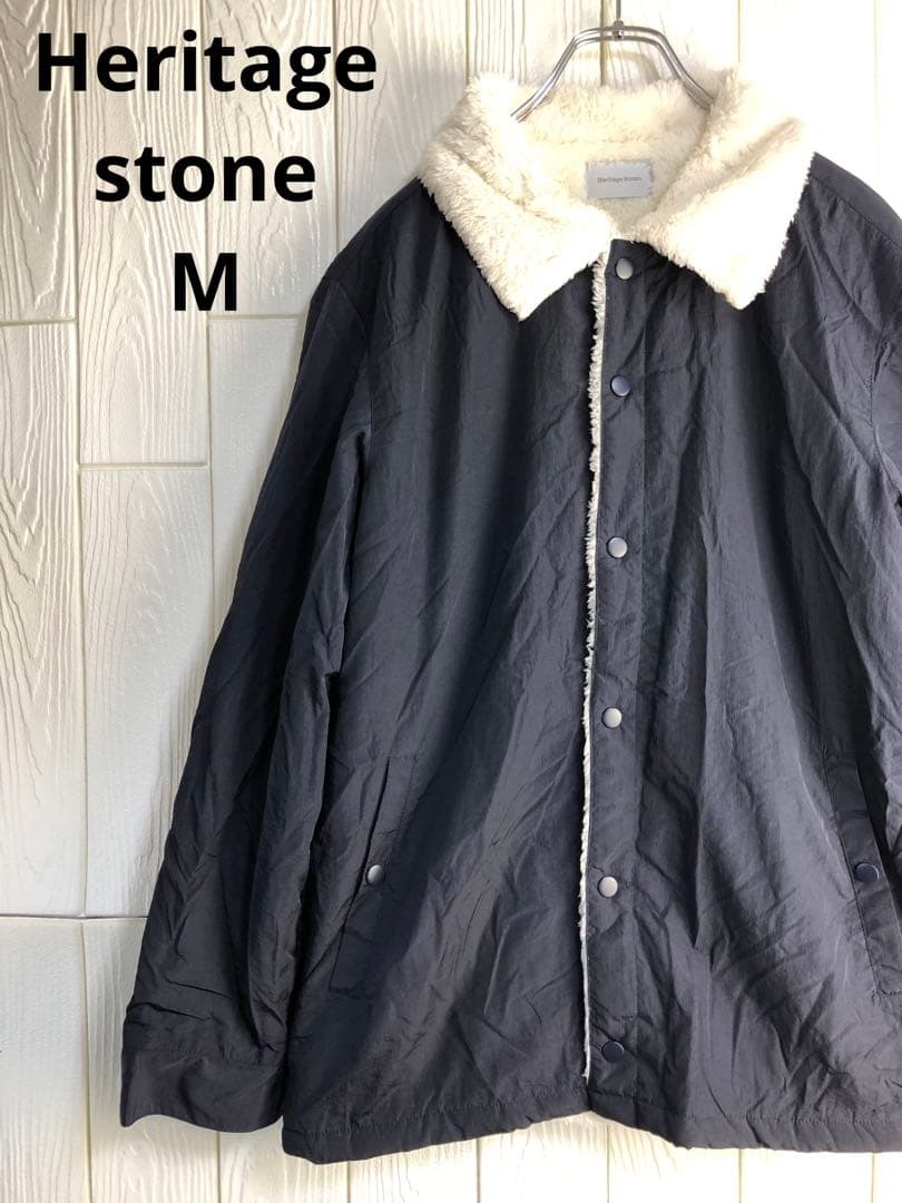 Heritage stone ネイビー フェイクファー襟 ジャケット M拍卖