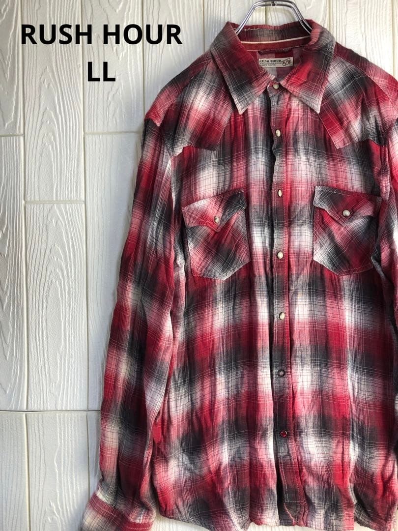 RUSH HOUR 赤と黒のチェック柄ネルシャツ LLサイズ拍卖