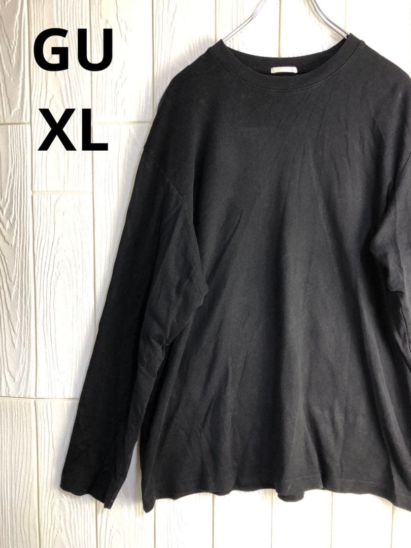 GU ブラック 長袖Tシャツ 着丈60cm 肩幅41cm XLサイズ拍卖