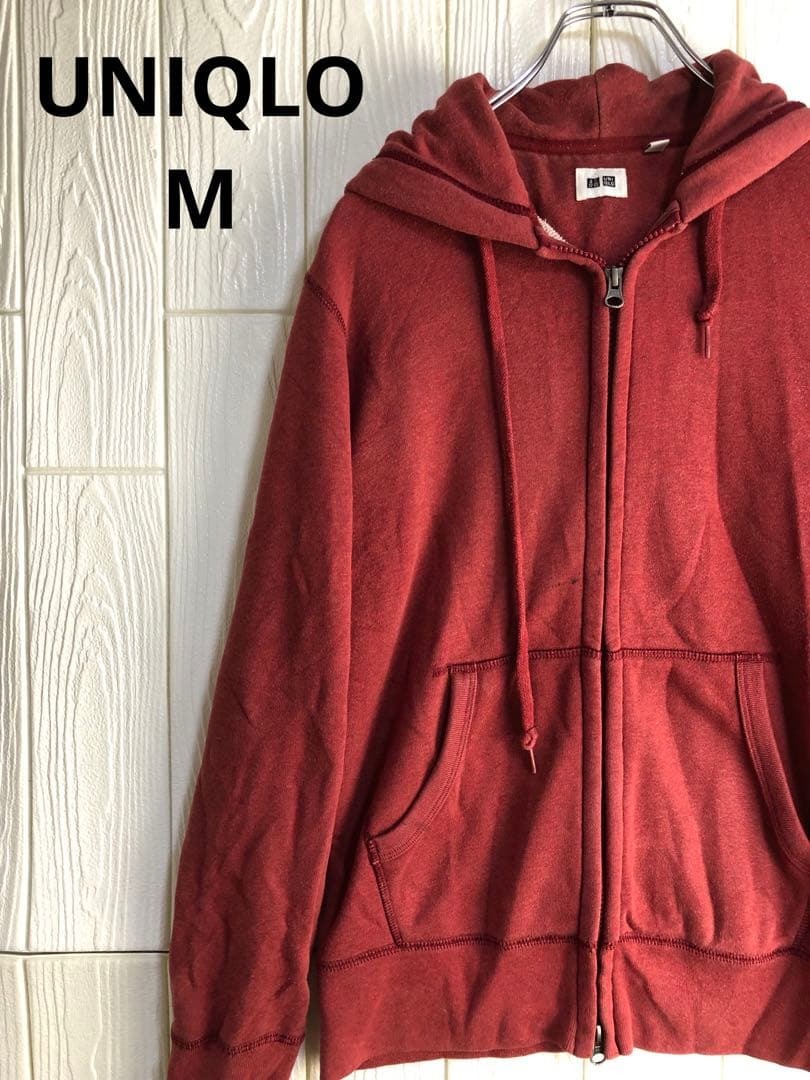 UNIQLO 赤 フルジップパーカー 56cm 着丈 Mサイズ拍卖