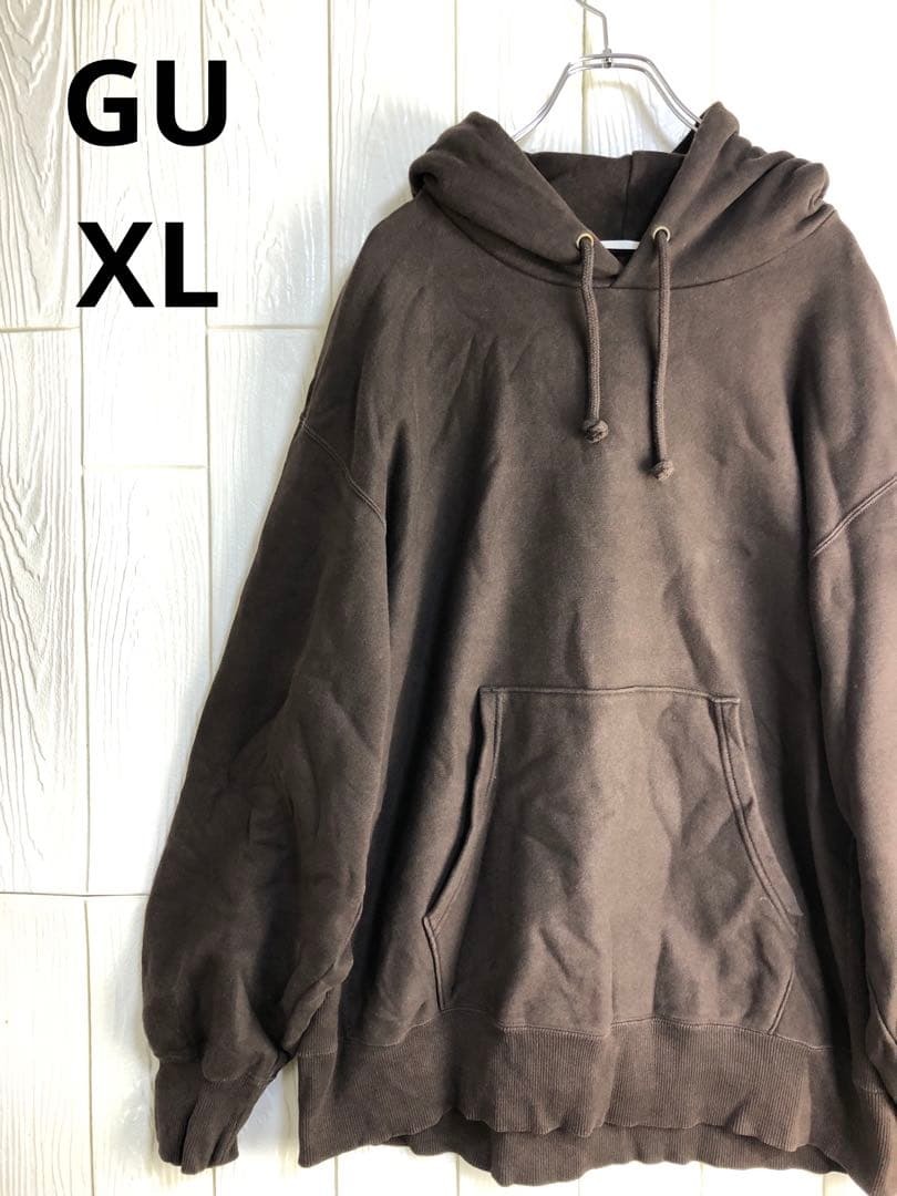 GU ブラウン パーカー着丈65cm 肩幅42cm XLサイズ拍卖