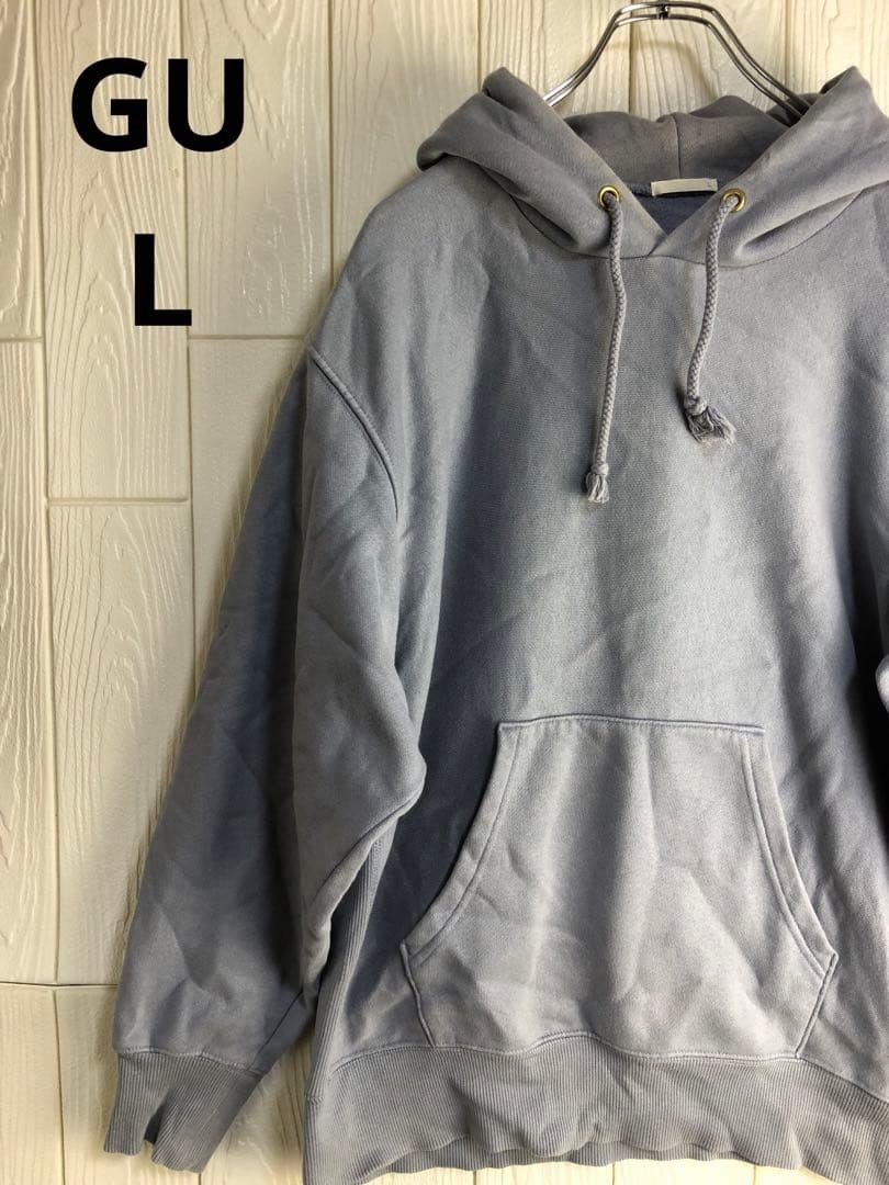 GU 水色フード付きパーカー 62cm 着丈 Lサイズ拍卖