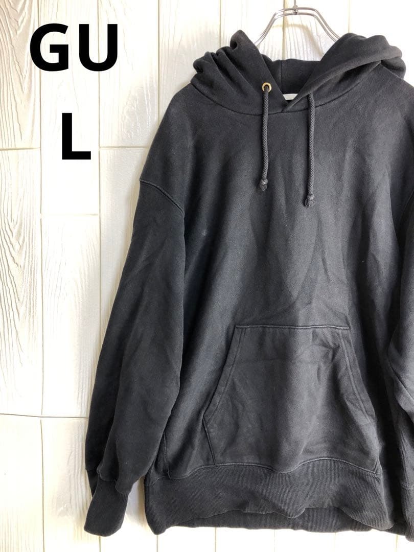 GU ブラックフードパーカー 60cm 着丈 Lサイズ拍卖
