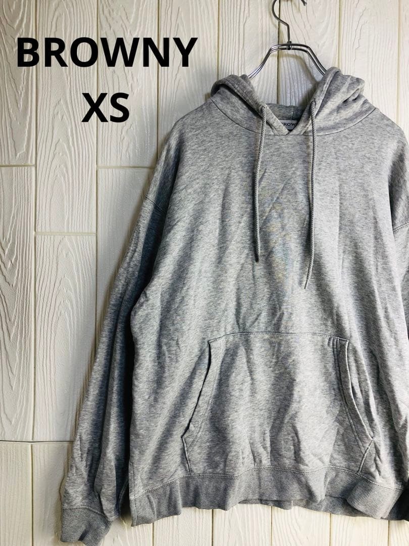 BROWNY グレー フード付きパーカー 58cm 着丈 XSサイズ拍卖