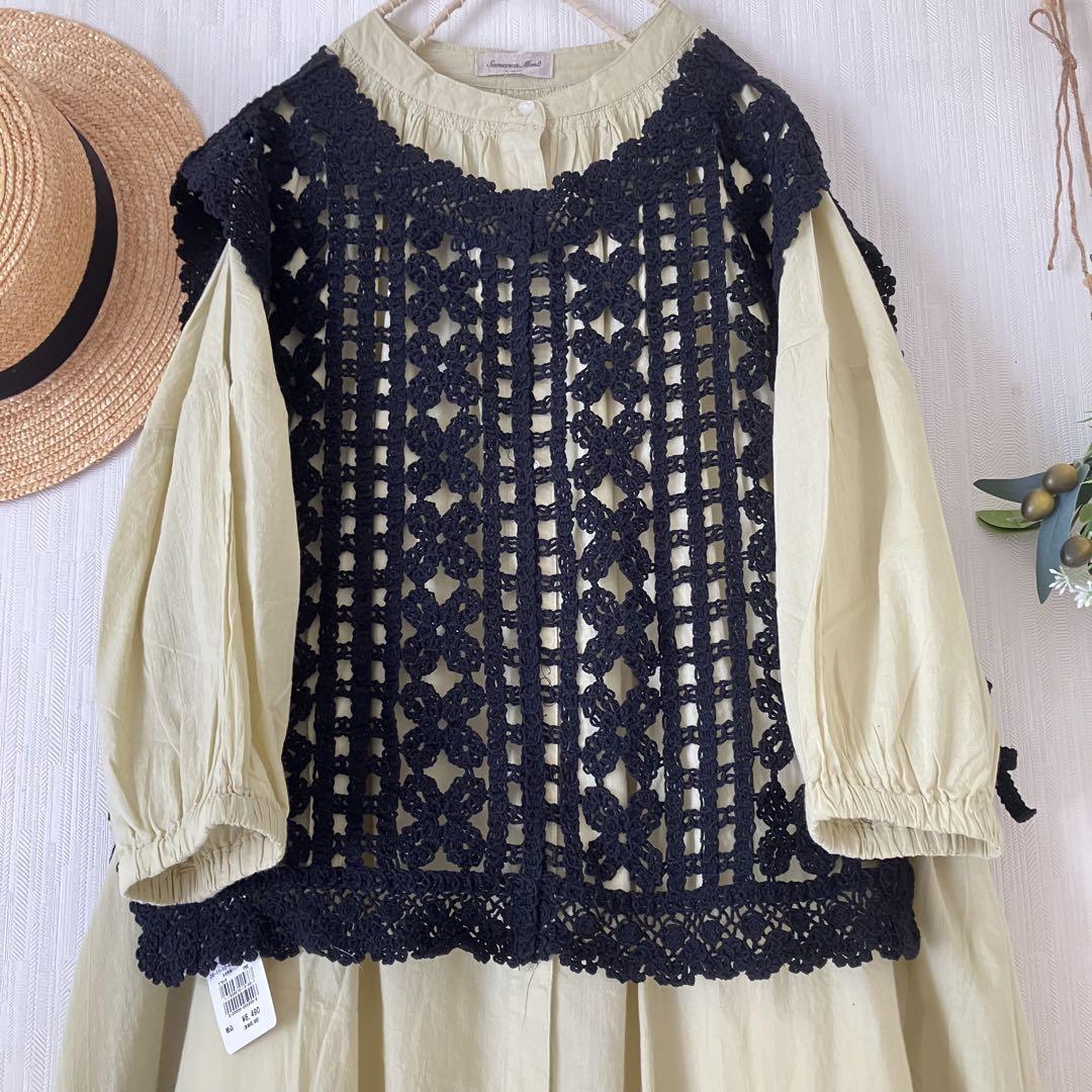 新品★サマンサモスモス★sm2★ブラック*前後着可*カギ編み風ニットベスト拍卖