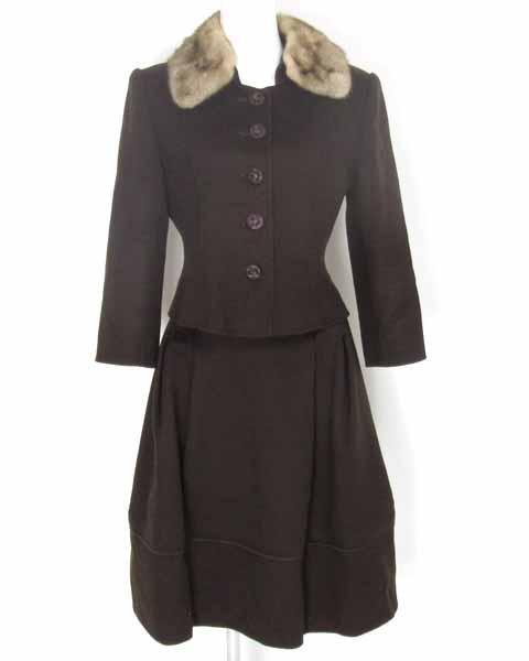フォクシー FOXEY こげ茶 ファー付 カシミヤ スーツ 42拍卖