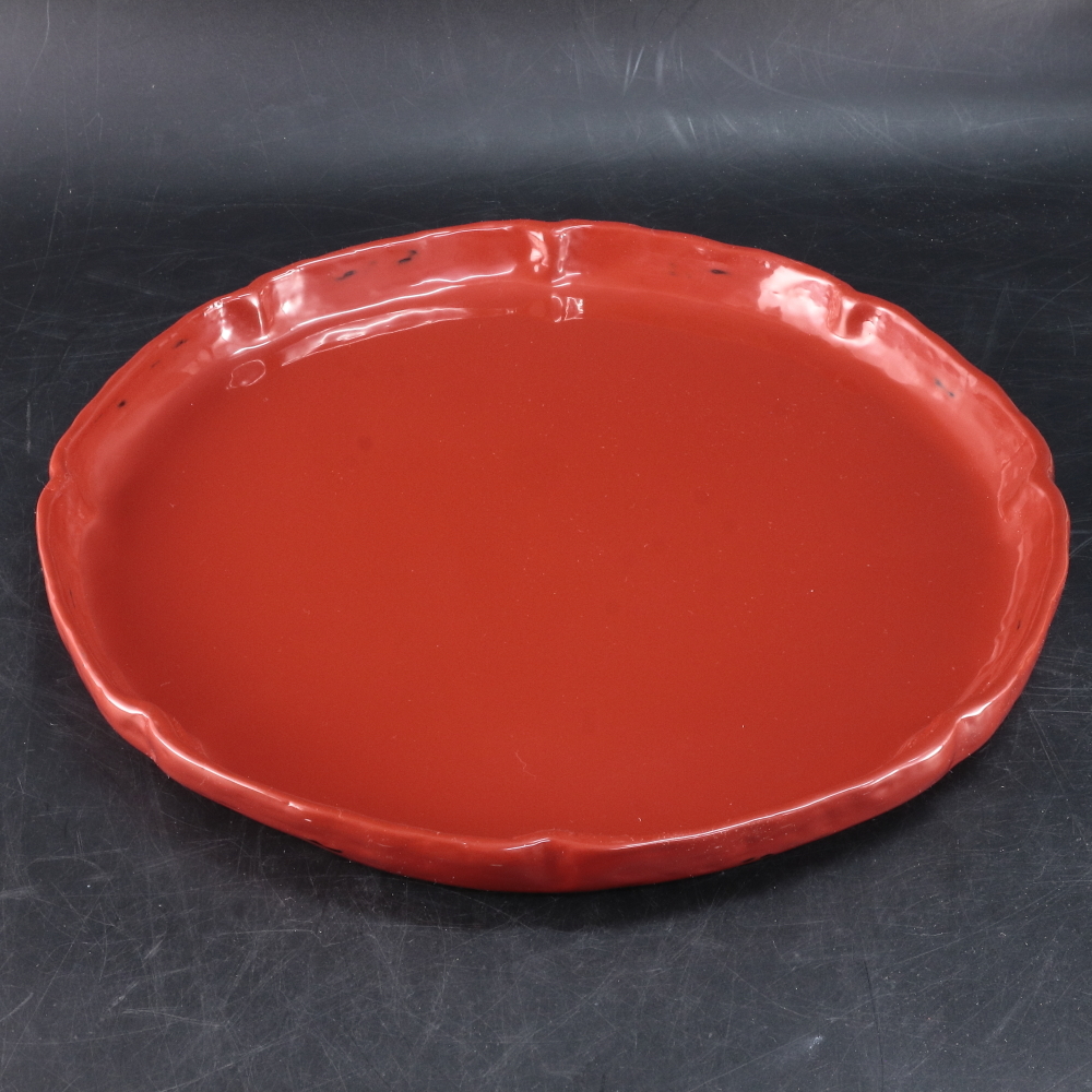 ◆◇高岡漆器 あかね盆 32.7cm 漆芸 朱塗 輪花盆◇◆拍卖